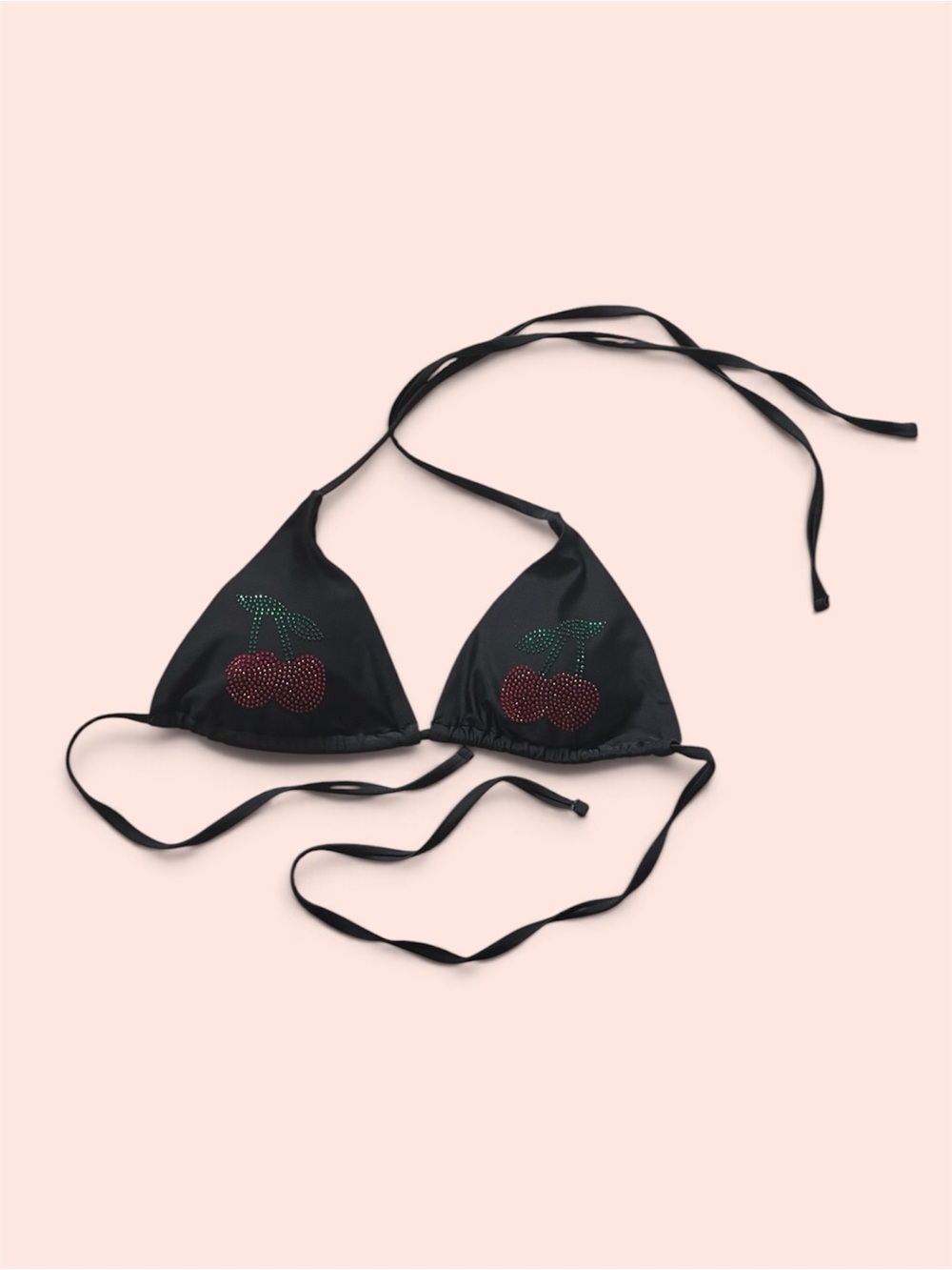 Black Cherry Embellished Triangle Bikini Top